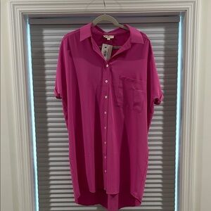 Women's Pink Button-Up Shirt Dress